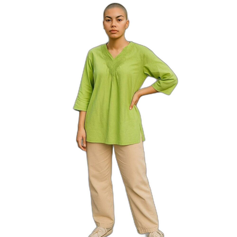 Kiko Blouse Women's Size M  Green 100% Cotton V- Neck Brand New Y2K#29